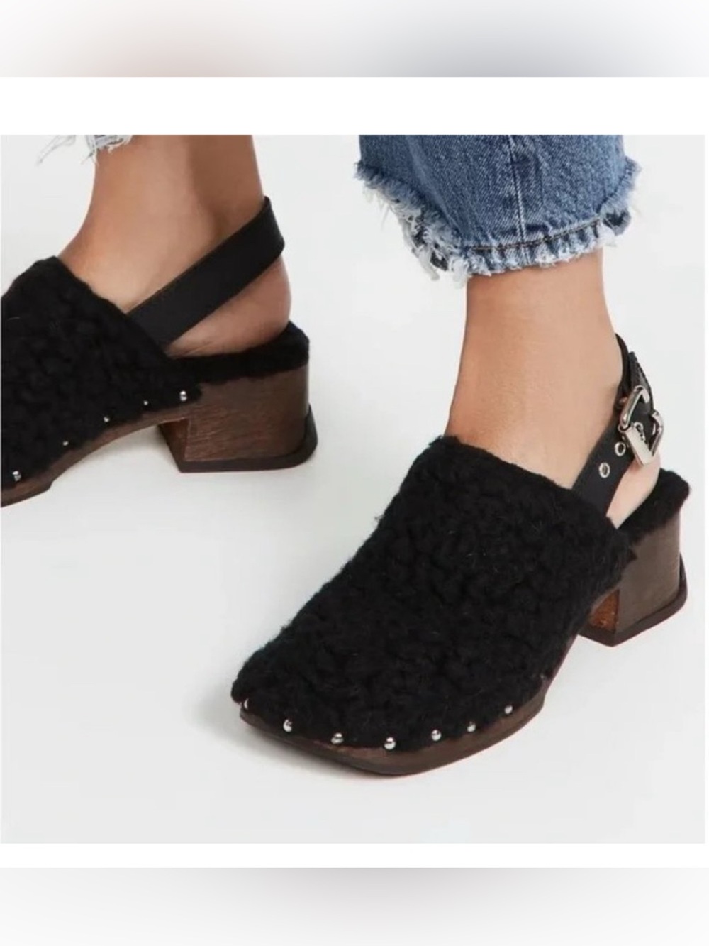 Miista Sherpa Mules Clogs Womens 37 Studded Slingback Black Heel Made in Spain